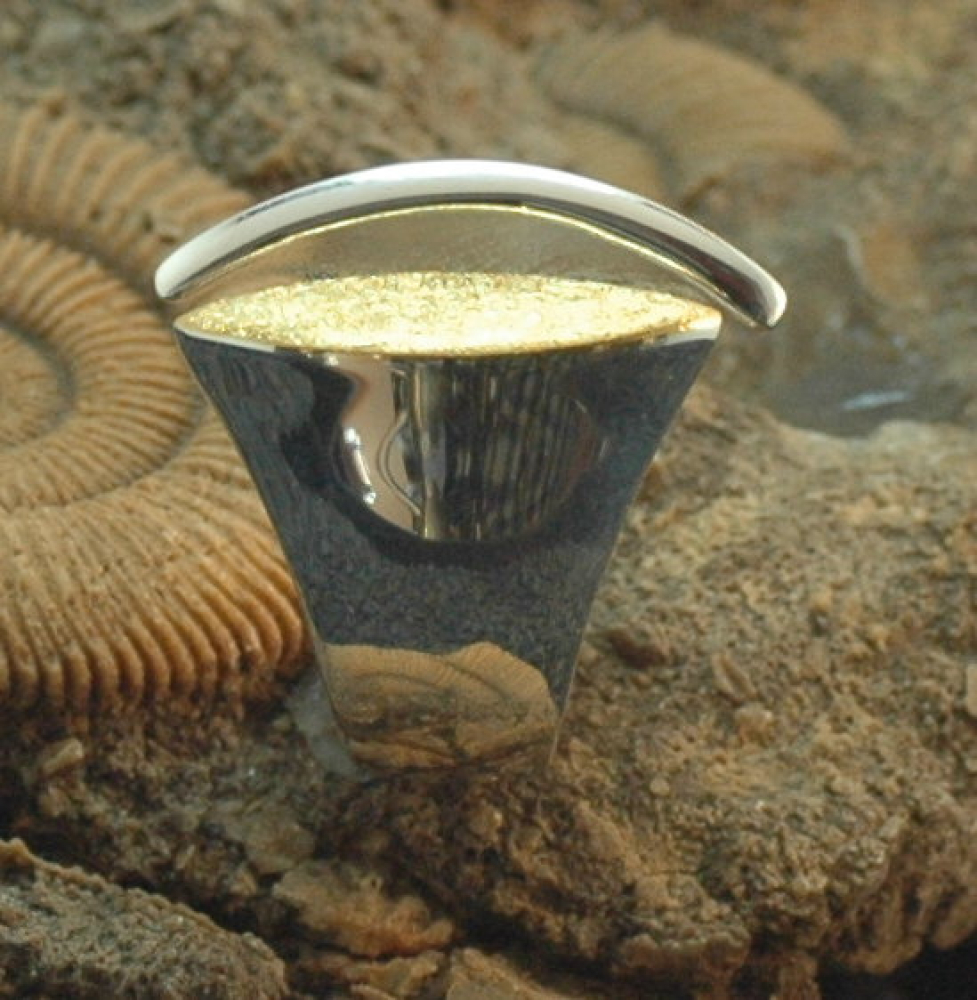 Silber-Ring vergoldet Navetteform